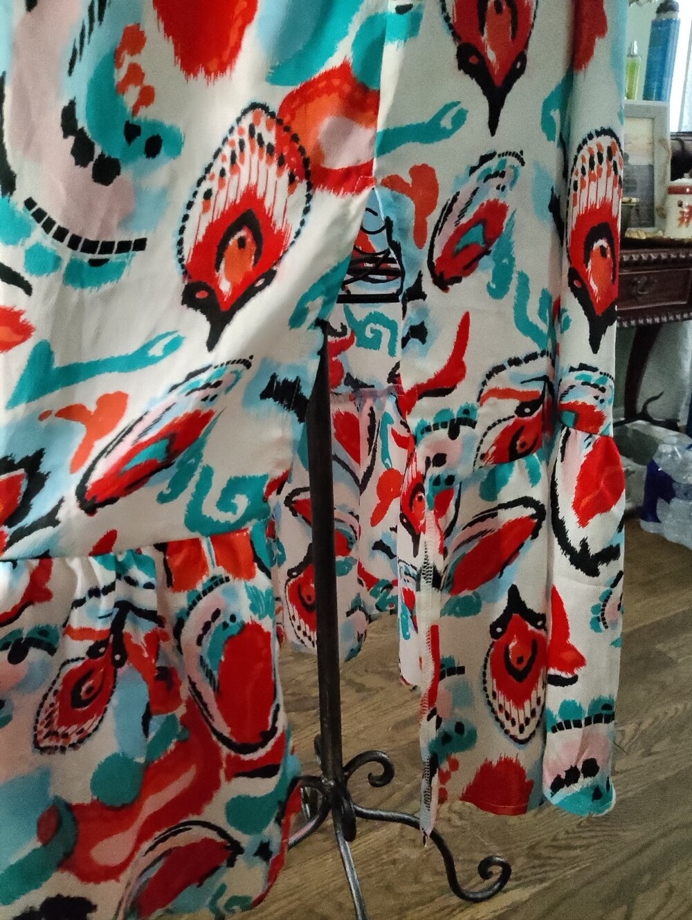 TCEC One-Shoulder Coral & Aqua Print Maxi Dress Size Small - Picture 4 of 5